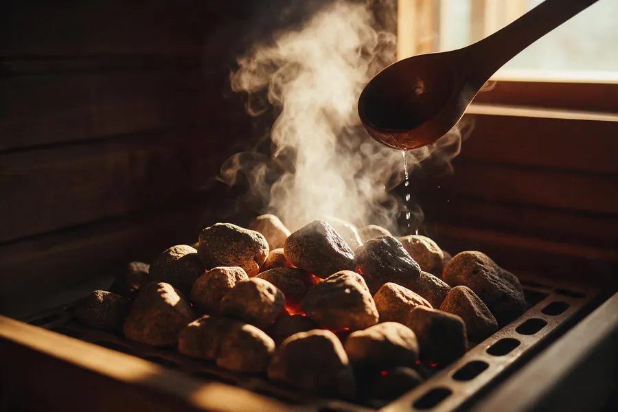 Hot sauna stones and steam